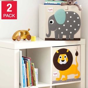 NEW 3 sprouts foldable fabric storage cube bin elephant and lion (set of 2)
